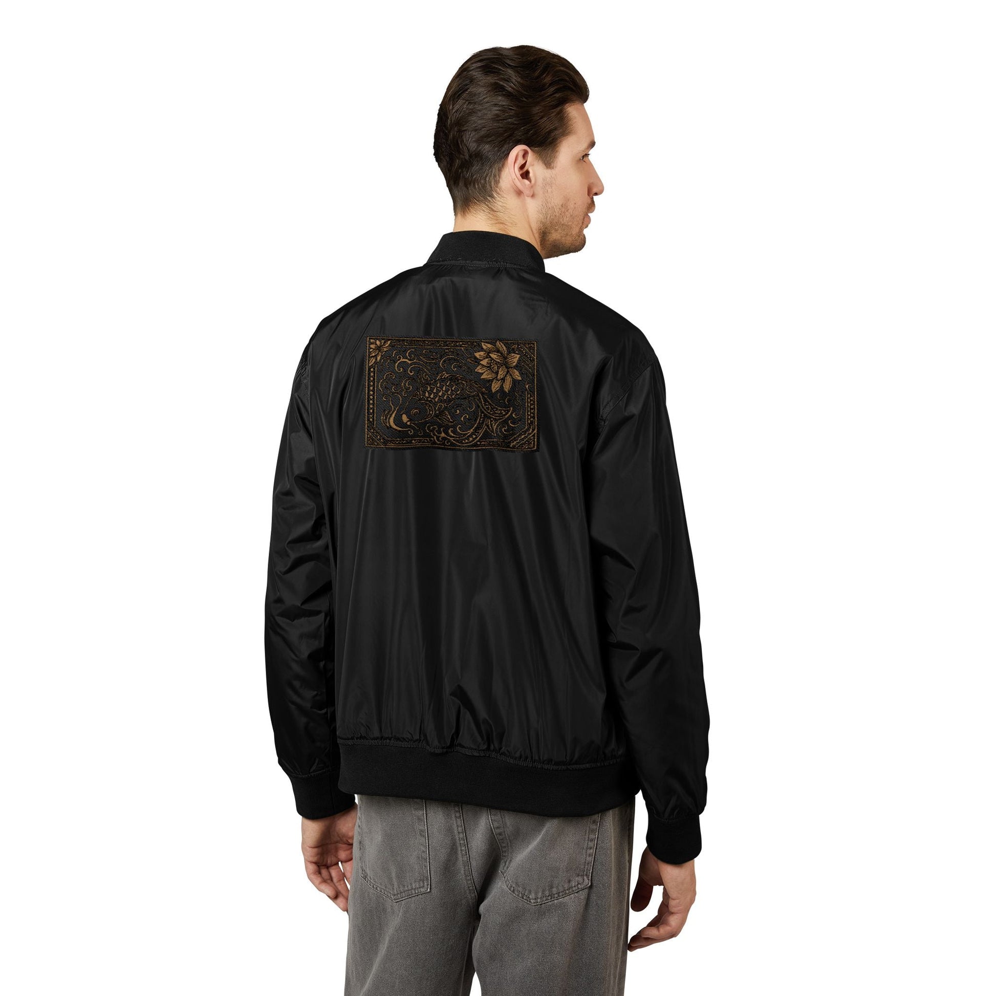 Embroidered Koi Culture Blend Bomber Jacket - Japanese and Polynesian Art Style - CombineCulture